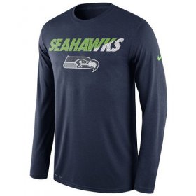 Wholesale Cheap Men\'s Seattle Seahawks Nike Navy Legend Staff Practice Long Sleeves Performance T-Shirt