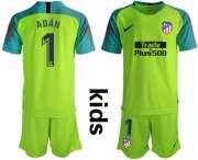 Wholesale Cheap Atletico Madrid #1 Adan Shiny Green Goalkeeper Kid Soccer Club Jersey