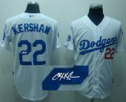 Wholesale Cheap Dodgers #22 Clayton Kershaw White Cool Base Autographed Stitched MLB Jersey