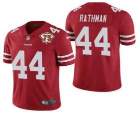 Wholesale Cheap Men\'s San Francisco 49ers #44 Tom Rathman Red 75th Anniversary Patch 2021 Vapor Untouchable Stitched Nike Limited Jersey