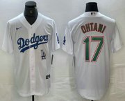Cheap Men's Los Angeles Dodgers #17 Shohei Ohtani White Green Stitched Cool Base Nike Jersey