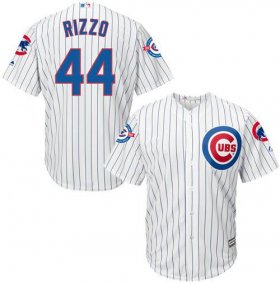 Wholesale Cheap Cubs #44 Anthony Rizzo White Strip New Cool Base with 100 Years at Wrigley Field Commemorative Patch Stitched MLB Jersey