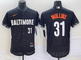 Wholesale Cheap Men's Baltimore Orioles #31 Cedric Mullins Number Black 2023 City Connect Flex Base Stitched Jersey 1