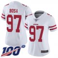 Wholesale Cheap Nike 49ers #97 Nick Bosa White Women's Stitched NFL 100th Season Vapor Limited Jersey