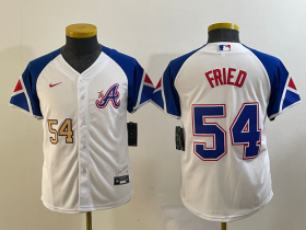 Wholesale Cheap Youth Atlanta Braves #54 Max Fried Number White 2023 City Connect Cool Base Stitched Jersey1