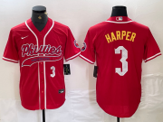 Cheap Men's Philadelphia Phillies #3 Bryce Harper Number Red Cool Base Stitched Baseball Jerseys