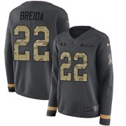 Wholesale Cheap Nike 49ers #22 Matt Breida Anthracite Salute to Service Women's Stitched NFL Limited Therma Long Sleeve Jersey