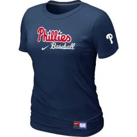 Wholesale Cheap Women\'s Philadelphia Phillies Nike Short Sleeve Practice MLB T-Shirt Midnight Blue