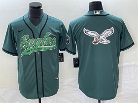 Wholesale Cheap Men\'s Philadelphia Eagles Green Team Big Logo Cool Base Stitched Baseball Jersey