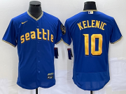 Wholesale Cheap Men's Seattle Mariners #10 Jarred Kelenic Blue 2023 City Connect Flex Base Stitched Jersey