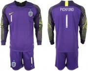 Wholesale Cheap England #1 Pickford Purple Long Sleeves Goalkeeper Soccer Country Jersey