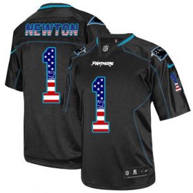 Wholesale Cheap Nike Panthers #1 Cam Newton Black Men\'s Stitched NFL Elite USA Flag Fashion Jersey