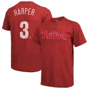 Wholesale Cheap Philadelphia Phillies #3 Bryce Harper Majestic Threads Name & Number Tri-Blend T-Shirt Red