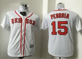 Wholesale Cheap Red Sox #15 Dustin Pedroia White Cool Base Stitched Youth MLB Jersey
