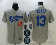 Wholesale Cheap Men's Los Angeles Dodgers #13 Max Muncy Grey #2 #20 Patch Stitched MLB Flex Base Nike Jersey