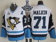 Wholesale Cheap Penguins #71 Evgeni Malkin White/Blue CCM Throwback 2017 Stanley Cup Finals Champions Stitched NHL Jersey