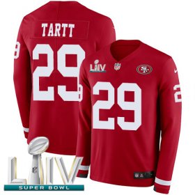 Wholesale Cheap Nike 49ers #29 Jaquiski Tartt Red Super Bowl LIV 2020 Team Color Men\'s Stitched NFL Limited Therma Long Sleeve Jersey