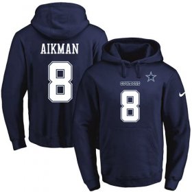 Wholesale Cheap Nike Cowboys #8 Troy Aikman Navy Blue Name & Number Pullover NFL Hoodie