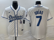 Wholesale Cheap Men's Los Angeles Dodgers #7 Julio Urias White With Patch Cool Base Stitched Baseball Jersey