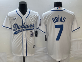 Wholesale Cheap Men\'s Los Angeles Dodgers #7 Julio Urias White With Patch Cool Base Stitched Baseball Jersey
