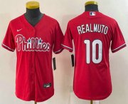 Cheap Youth Philadelphia Phillies #10 JT Realmuto Red Stitched MLB Cool Base Nike Jersey