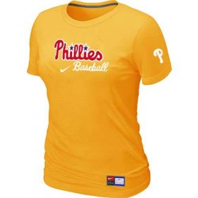 Wholesale Cheap Women\'s Philadelphia Phillies Nike Short Sleeve Practice MLB T-Shirt Yellow