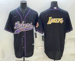Cheap Men's Los Angeles Lakers Black Big Logo Cool Base Stitched Baseball Jerseys