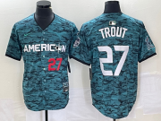Wholesale Cheap Men's Los Angeles Angels #27 Mike Trout Number Teal 2023 All Star Cool Base Stitched Jersey