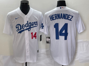 Wholesale Cheap Men's Los Angeles Dodgers #14 Enrique Hernandez Number White Stitched Cool Base Nike Jersey
