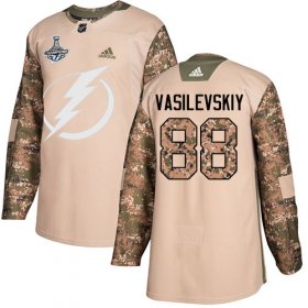 Cheap Adidas Lightning #88 Andrei Vasilevskiy Camo Authentic 2017 Veterans Day Youth 2020 Stanley Cup Champions Stitched NHL Jersey