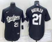 Wholesale Cheap Men's Los Angeles Dodgers #21 Walker Buehler Number Black Turn Back The Clock Stitched Cool Base Jersey