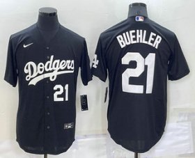 Wholesale Cheap Men\'s Los Angeles Dodgers #21 Walker Buehler Number Black Turn Back The Clock Stitched Cool Base Jersey