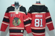 Wholesale Cheap Blackhawks #81 Marian Hossa Red Sawyer Hooded Sweatshirt Stitched NHL Jersey