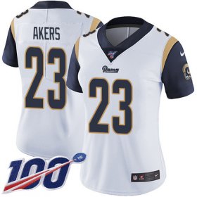 Wholesale Cheap Nike Rams #23 Cam Akers White Women\'s Stitched NFL 100th Season Vapor Untouchable Limited Jersey