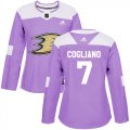 Wholesale Cheap Adidas Ducks #7 Andrew Cogliano Purple Authentic Fights Cancer Women's Stitched NHL Jersey