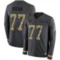 Wholesale Cheap Nike Raiders #77 Trent Brown Anthracite Salute to Service Youth Stitched NFL Limited Therma Long Sleeve Jersey