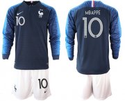 Wholesale Cheap France #10 Mbappe Home Long Sleeves Soccer Country Jersey