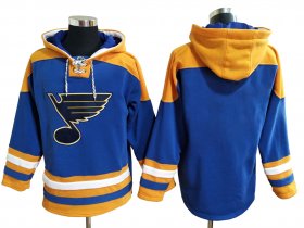 Wholesale Cheap Men\'s St Louis Blues Blue Ageless Must Have Lace Up Pullover Blank Hoodie