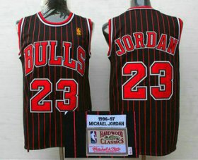 Wholesale Cheap Men\'s Chicago Bulls #23 Michael Jordan 1996-97 Black Pinstripe Hardwood Classics Soul Swingman Throwback Jersey