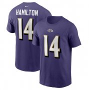 Wholesale Cheap Men's Baltimore Ravens #14 Kyle Hamilton 2022 Purple Name & Number T-Shirt