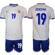 Cheap Men's France #19 Karim Benzema White 2024-25 Away Soccer Jersey Suit