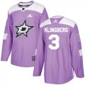 Wholesale Cheap Adidas Stars #3 John Klingberg Purple Authentic Fights Cancer Youth Stitched NHL Jersey