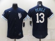 Wholesale Cheap Men's Kansas City Royals #13 Salvador Perez 2022 Navy City Connect Flex Base Stitched MLB Jersey