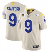 Wholesale Cheap Men's Los Angeles Rams 2022 #9 Matthew Stafford Bone White With 4-star C Patch Stitched NFL Jersey