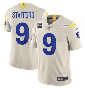 Wholesale Cheap Men\'s Los Angeles Rams 2022 #9 Matthew Stafford Bone White With 4-star C Patch Stitched NFL Jersey