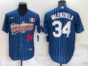 Wholesale Cheap Men's Los Angeles Dodgers #34 Fernando Valenzuela Number Navy Blue Pinstripe 2020 World Series Cool Base Nike Jersey