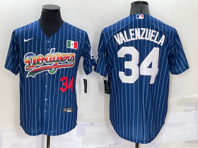 Wholesale Cheap Men\'s Los Angeles Dodgers #34 Fernando Valenzuela Number Navy Blue Pinstripe 2020 World Series Cool Base Nike Jersey