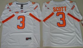Wholesale Cheap Men\'s Clemson Tigers #3 Artavis Scott White Stitched NCAA Nike 2016 College Football Jersey