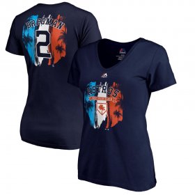 Wholesale Cheap Houston Astros #2 Alex Bregman Majestic Women\'s 2019 Spring Training Name & Number V-Neck T-Shirt Navy