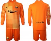 Wholesale Cheap Men 2021-2022 Club Barcelona orange red goalkeeper Long Sleeve blank Soccer Jersey